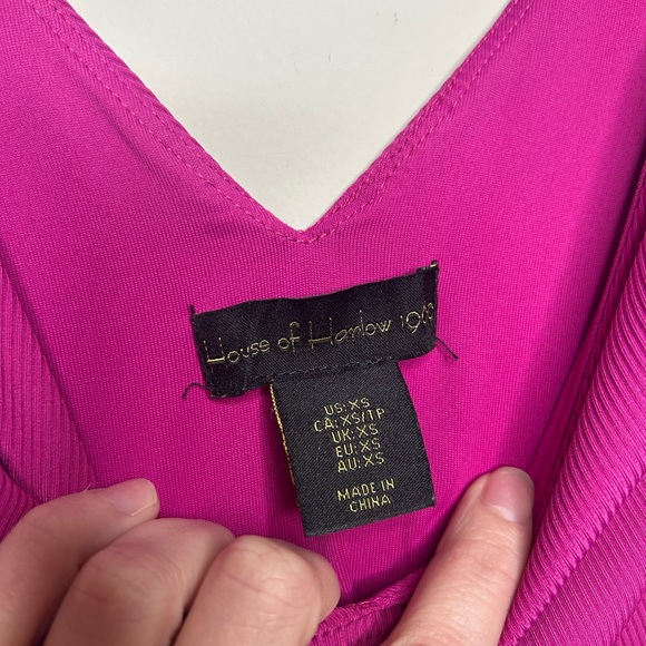 House of Harlow Bodysuit Bodycon Fuchsia Pink One Piece Thong Swimsuit Size XS - Picture 7 of 9